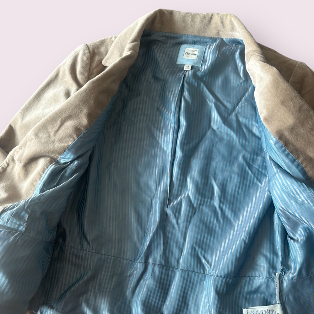 Women’s Old Navy Taupe Velvet Blazer Jacket Crystal And Lace Detail Size Med - Picture 7 of 9